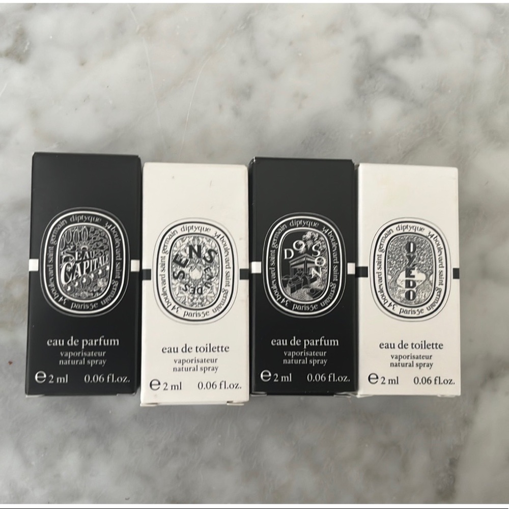 4 diptyque 2ml BNIB: EDP l’eau Capitale, EDP Do Son, EDT eau de Sens, EDT Oyedo